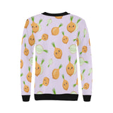 cute onions smiling faces purple background Women's Crew Neck Sweatshirt