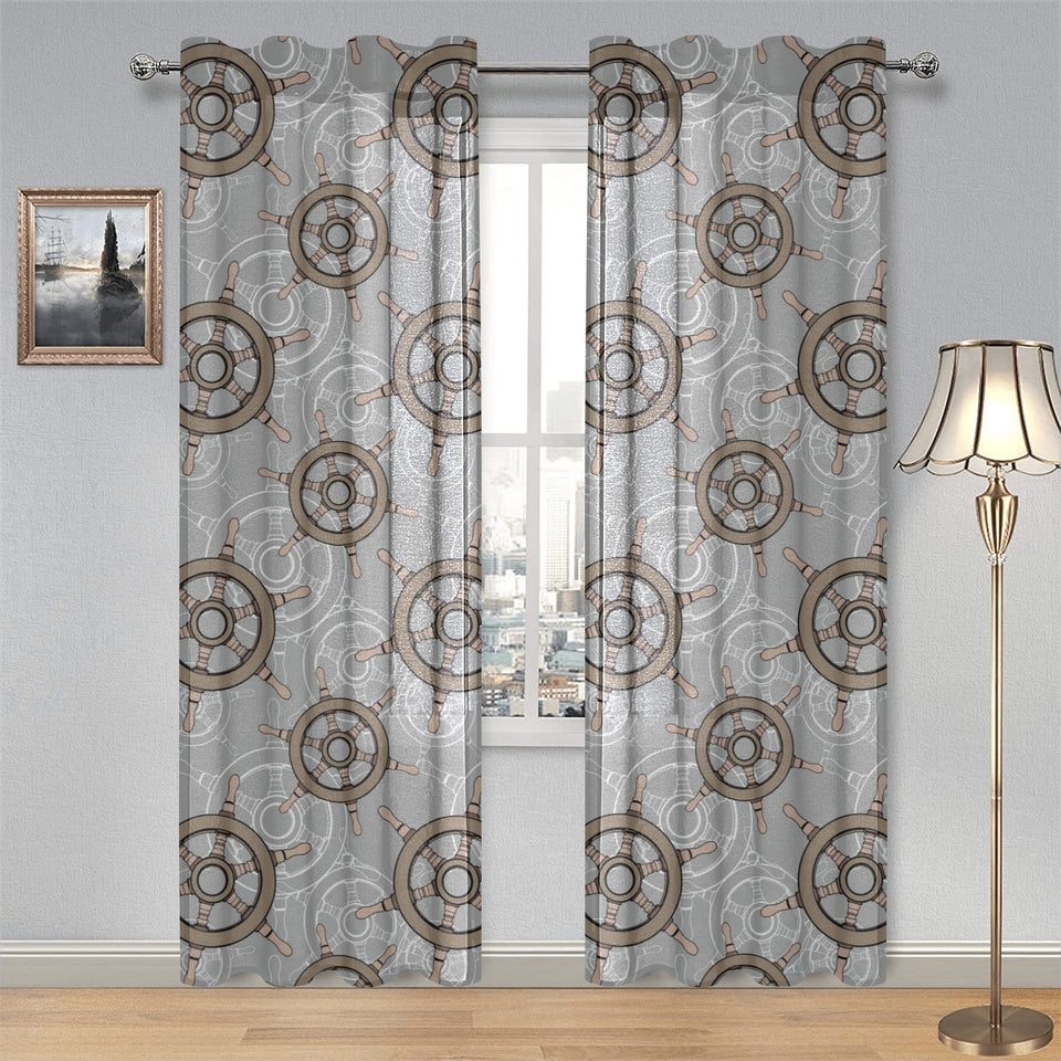 nautical wood steering wheel pattern Gauze Curtain