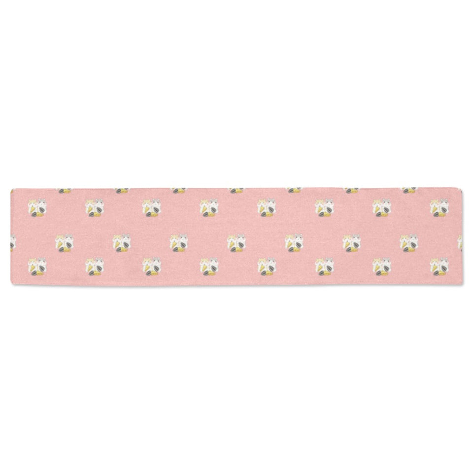 Cute hamster cheese pattern pink background Table Runner