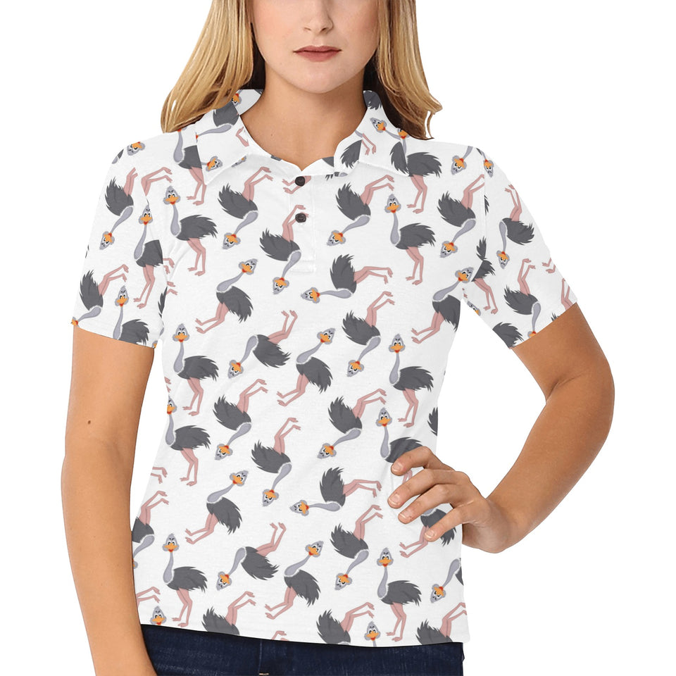 Ostrich Pattern Print Design 02 Women's All Over Print Polo Shirt