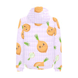 cute onions smiling faces purple background Men's Padded Hooded Jacket