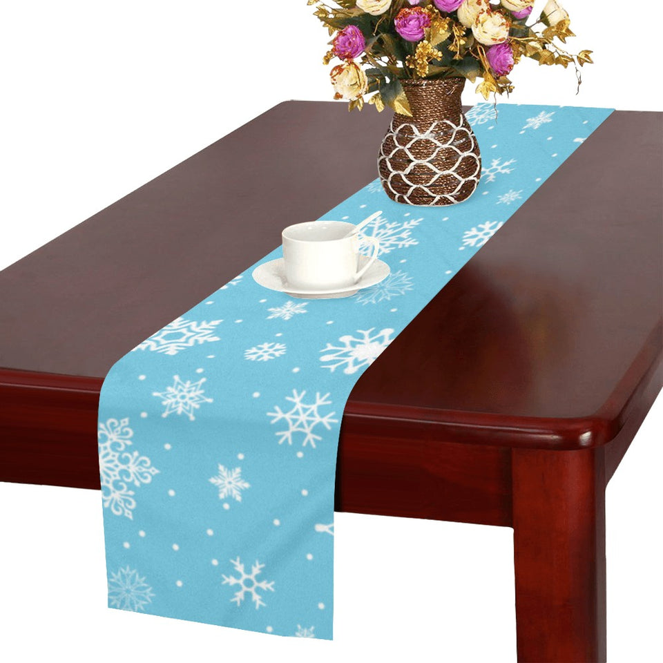 Snowflake pattern blue background Table Runner