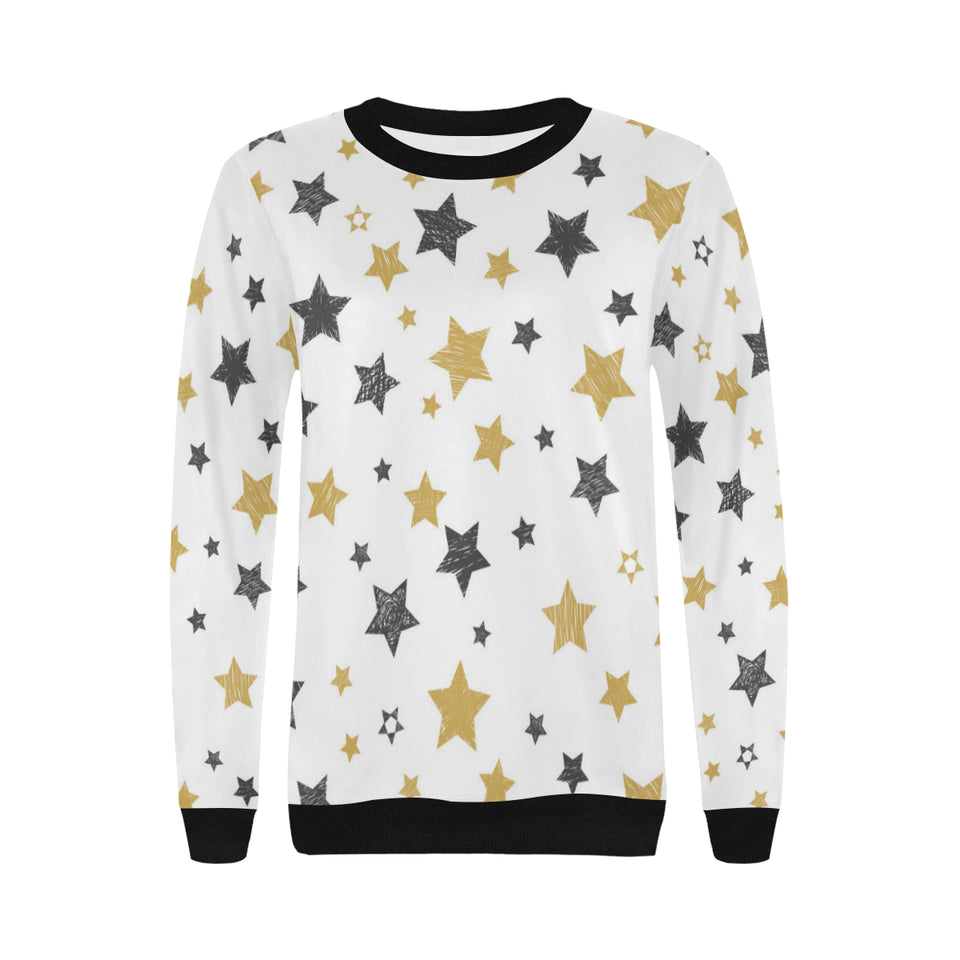 hand drawn gold black star pattern Women's Crew Neck Sweatshirt