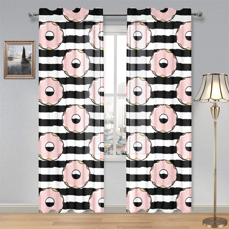 Donuts pink icing striped pattern Gauze Curtain