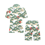 Bonsai red sun japanese pattern Men's V-Neck Short Pajama Set