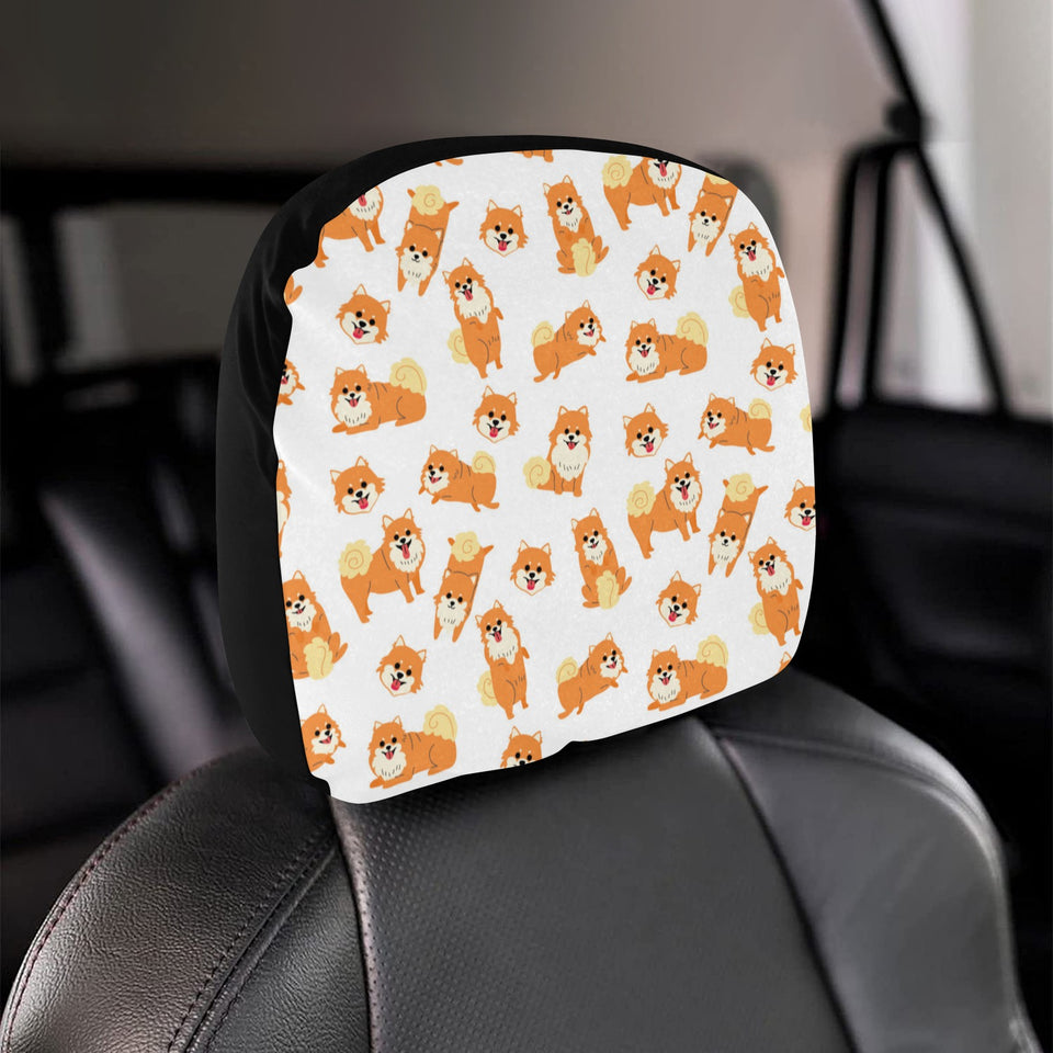 Brown pomeranian pattern Car Headrest Cover
