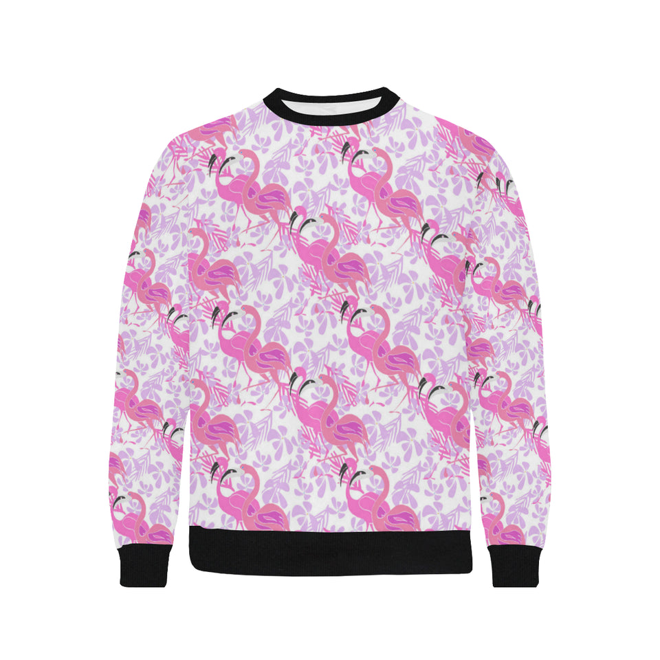 Pink flamingo flower pattern Men's Crew Neck Sweatshirt