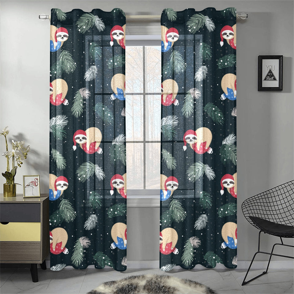 Cute sloths sleeping christmas ball santa hat patt Gauze Curtain