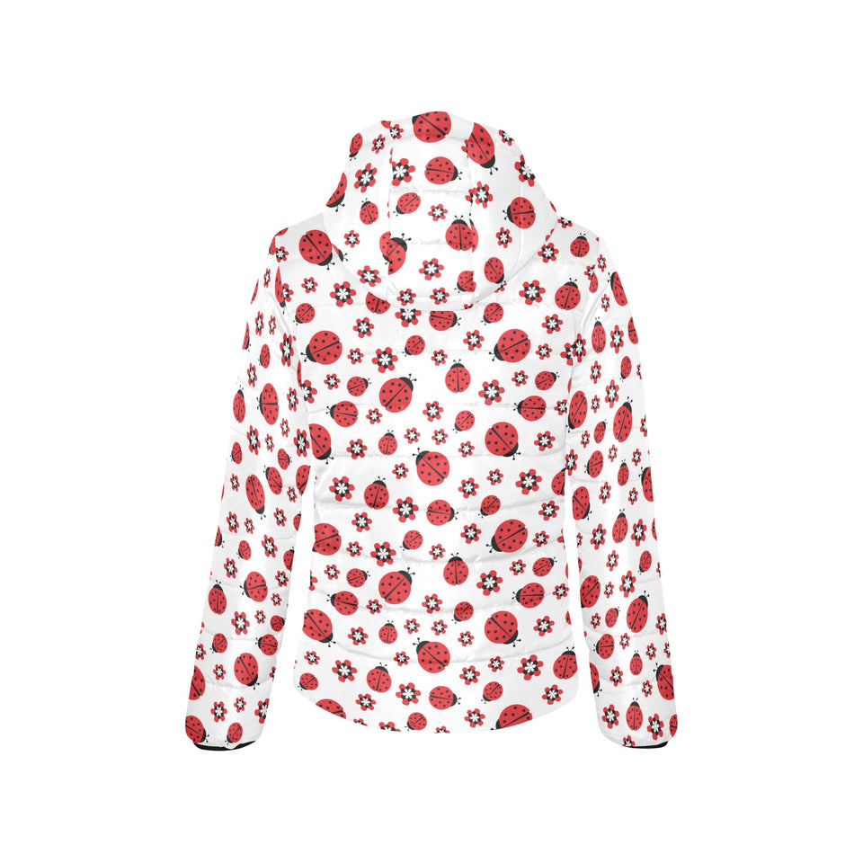 Ladybug Pattern Print Design 04 Women's Padded Hooded Jacket