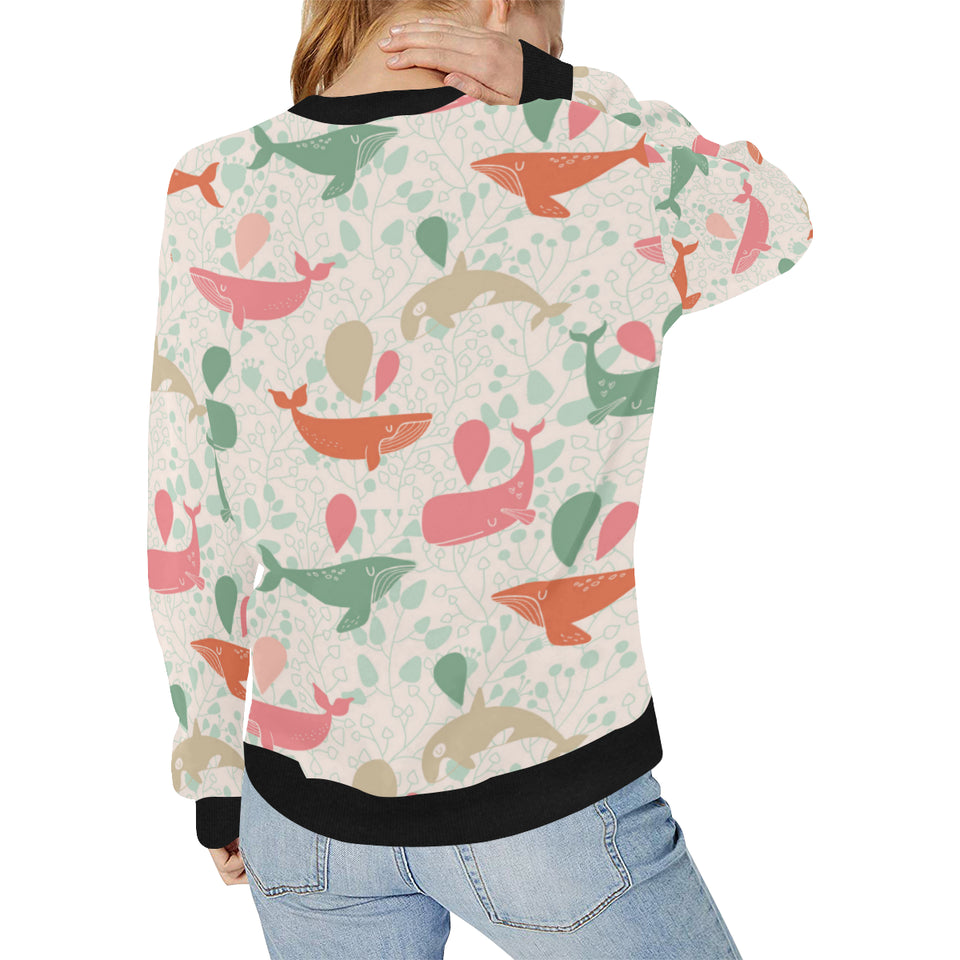 Cute whale pattern Women's Crew Neck Sweatshirt