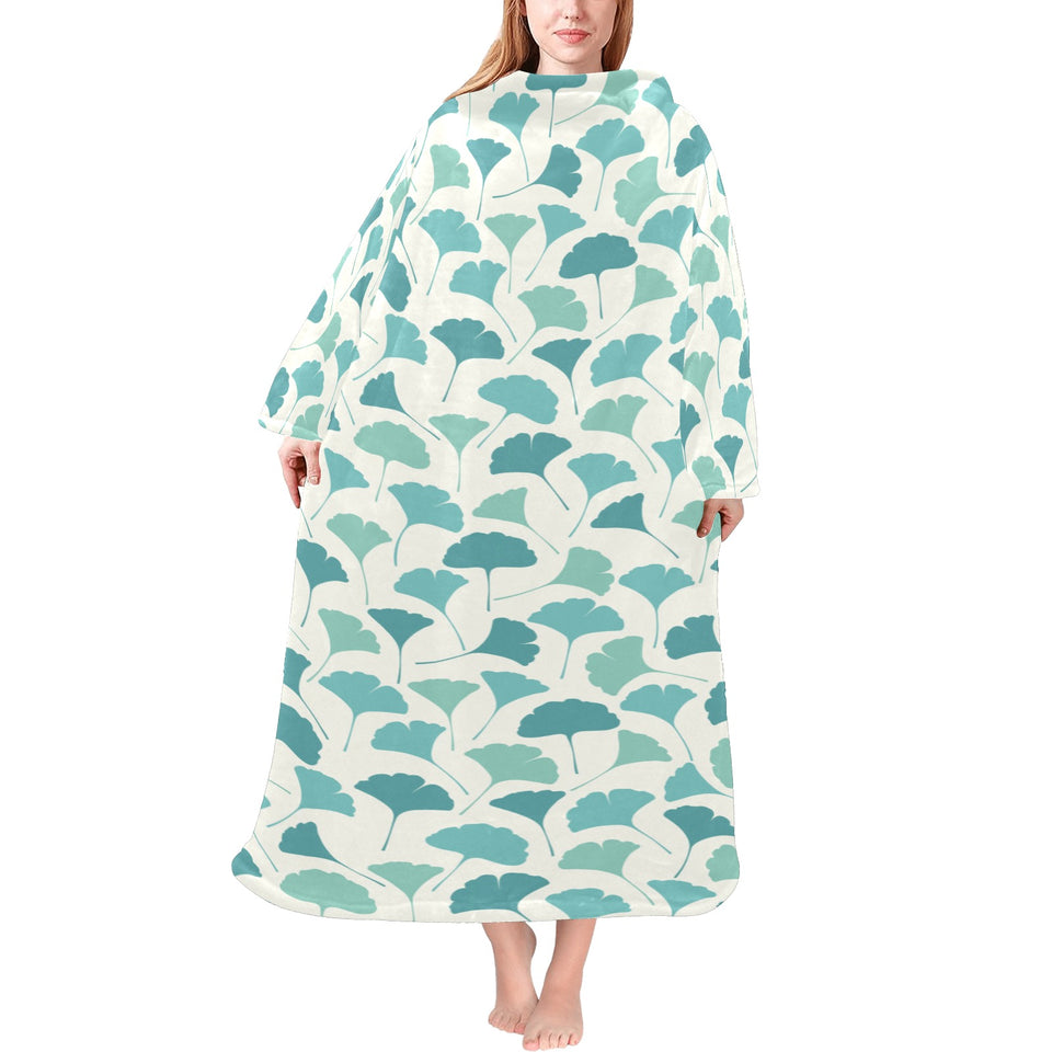 Green ginkgo leaves pattern Blanket Robe with Sleeves