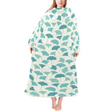 Green ginkgo leaves pattern Blanket Robe with Sleeves