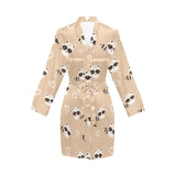 Cute raccoon heart pattern Women's Long Sleeve Belted Night Robe
