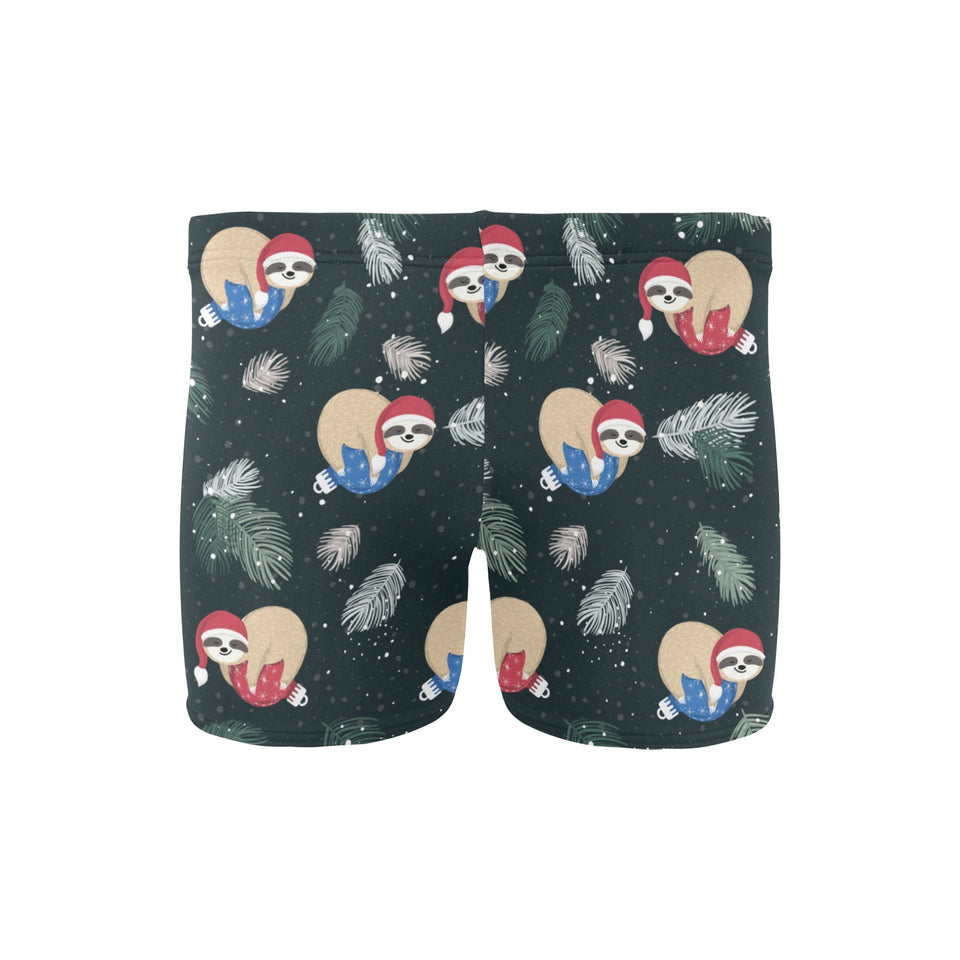 Cute sloths sleeping christmas ball santa hat patt Men's Swimming Trunks