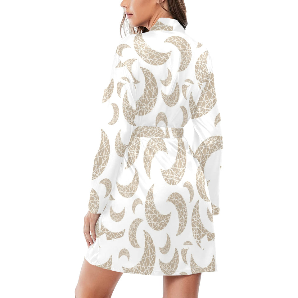 Cool gold moon abstract pattern Women's Long Sleeve Belted Night Robe