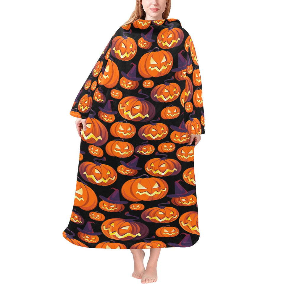 Halloween Pumpkin pattern Blanket Robe with Sleeves