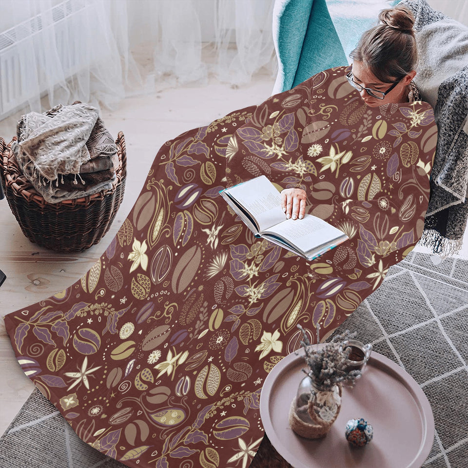 Coffee bean flower pattern Blanket Robe with Sleeves