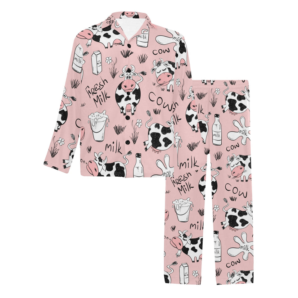 Cows milk product pink background Men's Long Pajama Set