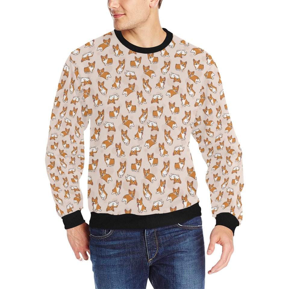 Cute Corgis Pattern pink background Men's Crew Neck Sweatshirt