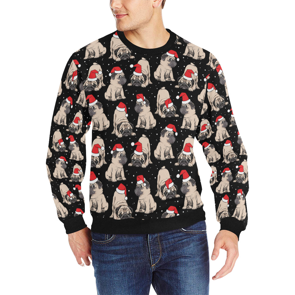 Christmas Pugs Santa_s red cap pattern Men's Crew Neck Sweatshirt
