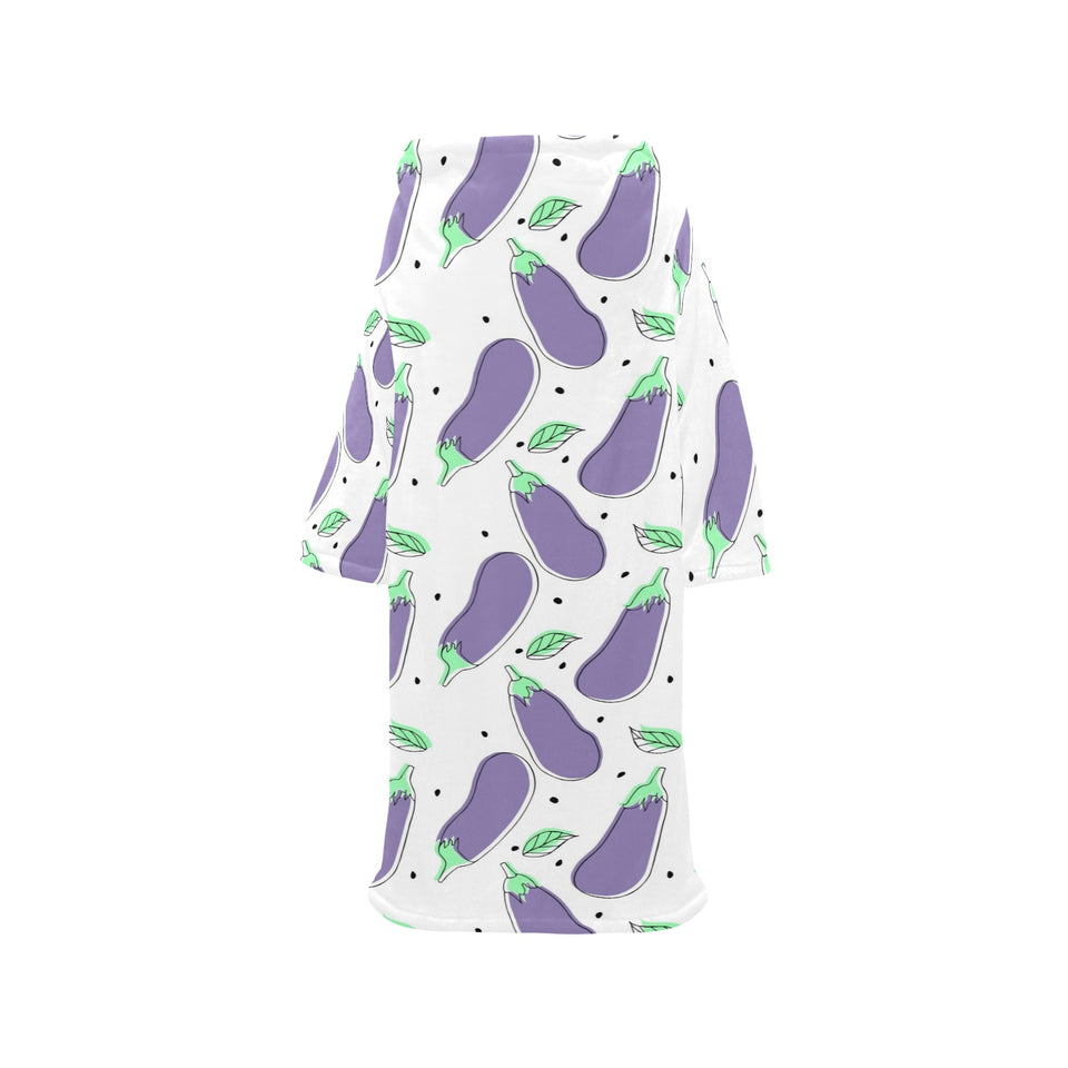 Eggplant Pattern Print Design 05 Blanket Robe with Sleeves