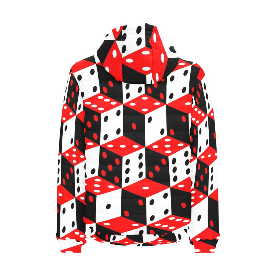 Dice Pattern Print Design 02 Men's Padded Hooded Jacket
