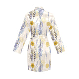 Lavender modern pattern blackground Women's Long Sleeve Belted Night Robe