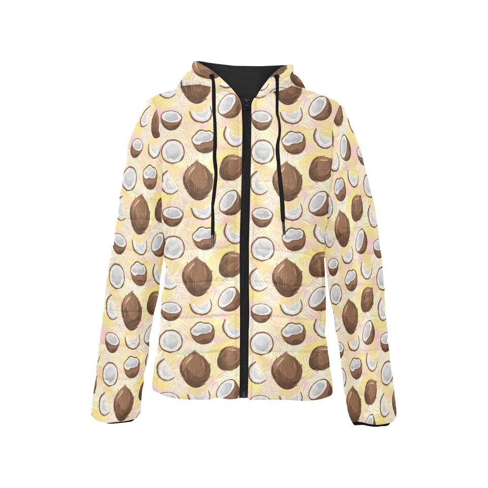 Coconut Pattern Print Design 05 Women's Padded Hooded Jacket