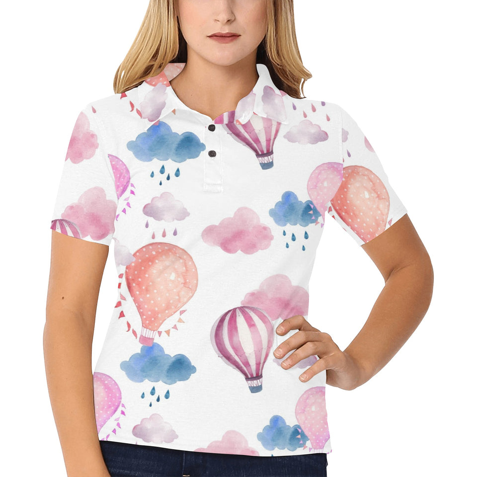 Watercolor air balloon cloud pattern Women's All Over Print Polo Shirt