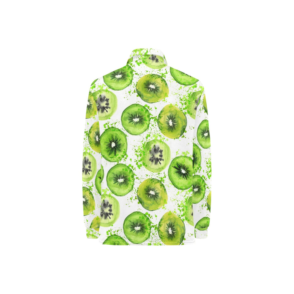 Watercolor kiwi pattern Women's Long Sleeve Polo Shirt