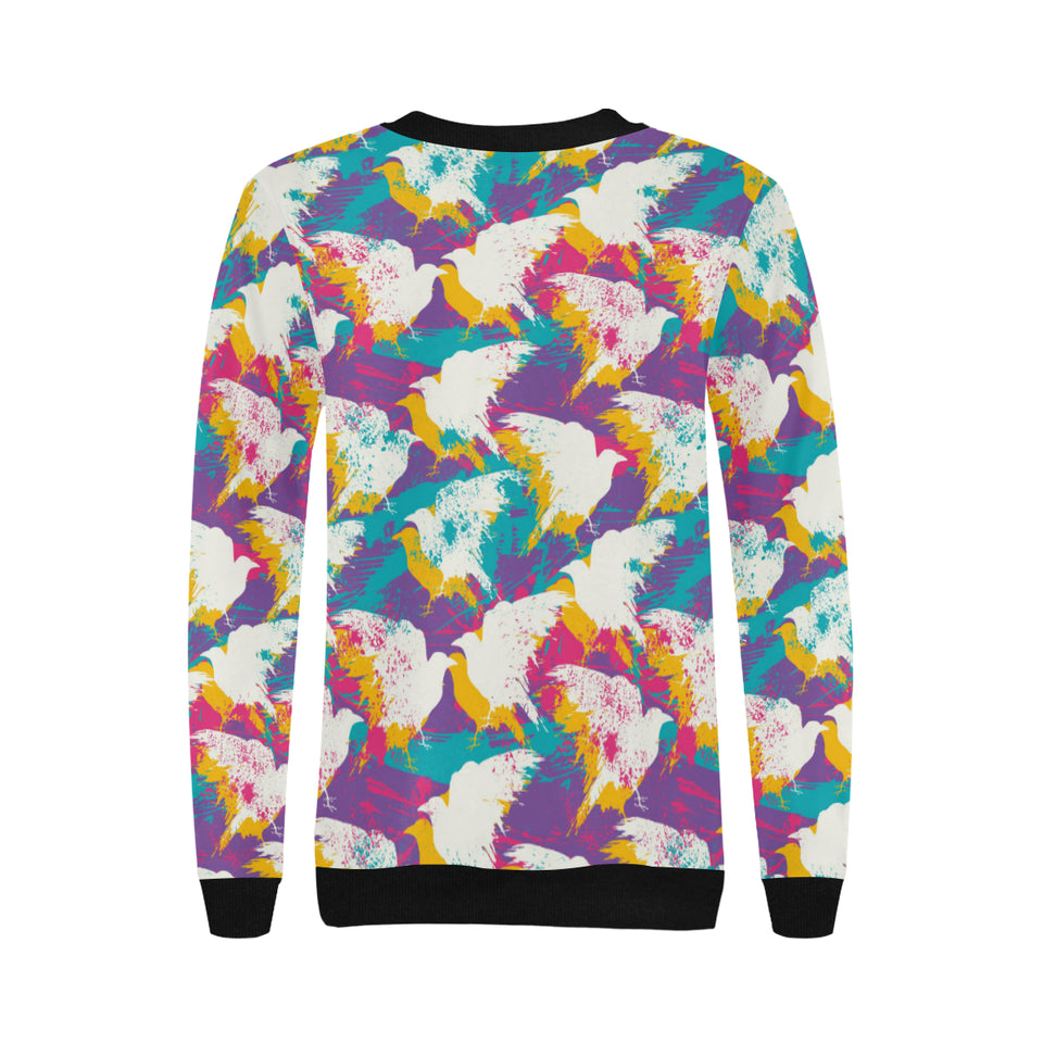Colorful crow illustration pattern Women's Crew Neck Sweatshirt