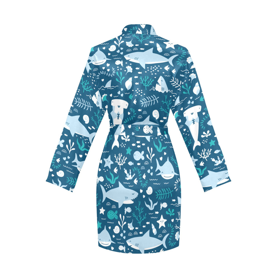 Cute shark pattern Women's Long Sleeve Belted Night Robe