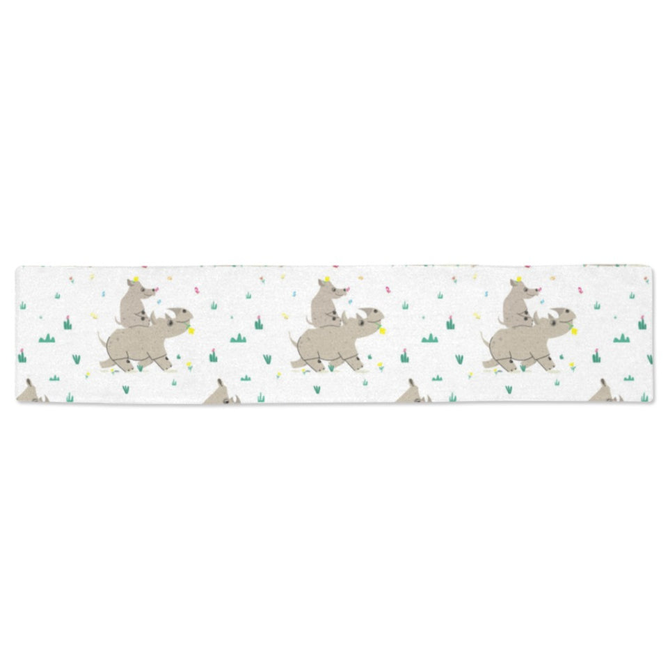 Cute Rhino pattern background Table Runner