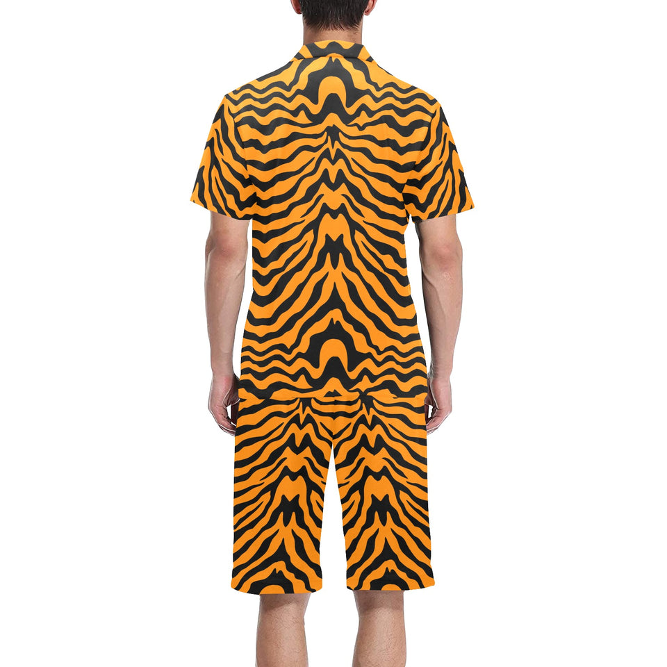 Bengal tigers skin print pattern Men's V-Neck Short Pajama Set