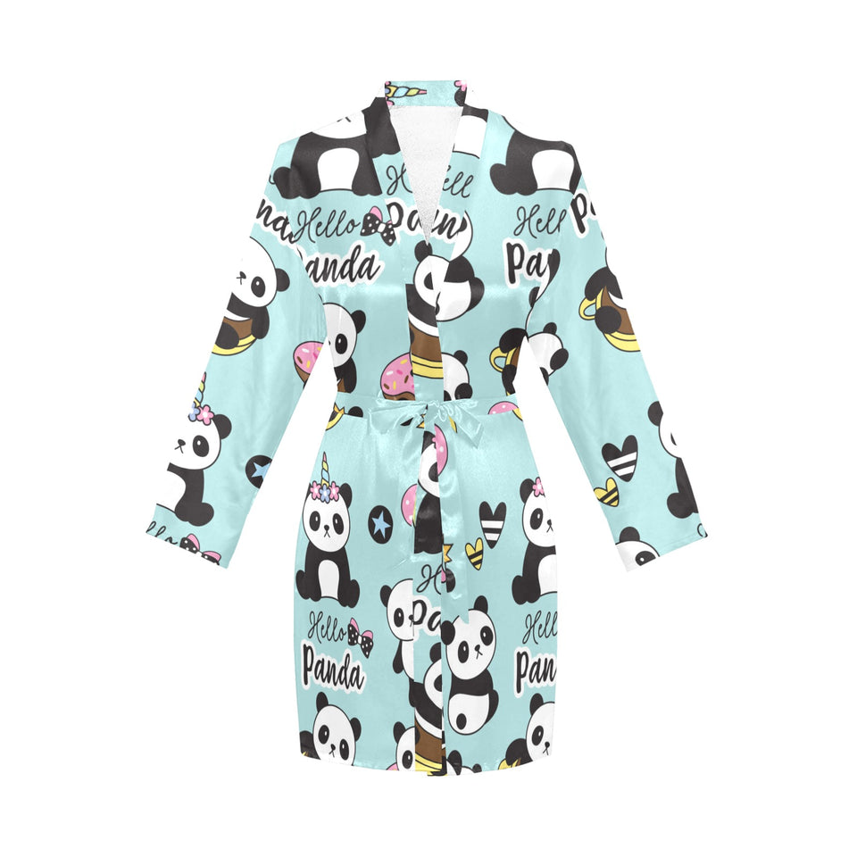 Cute baby panda pattern Women's Long Sleeve Belted Night Robe