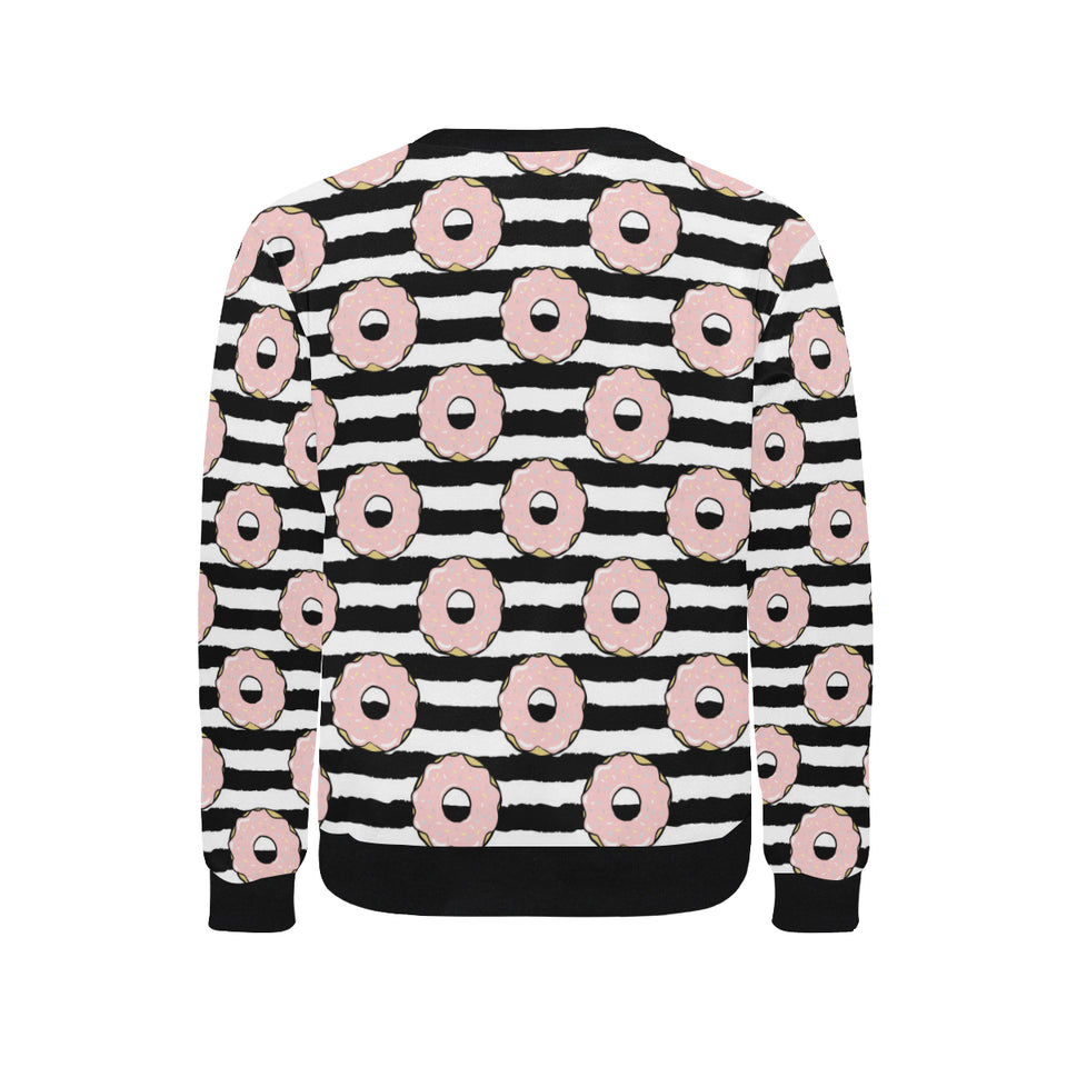 Donuts pink icing striped pattern Men's Crew Neck Sweatshirt