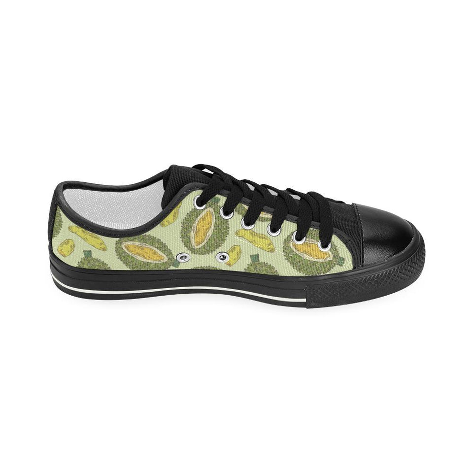 Durian leaves pattern background Kids' Boys' Girls' Low Top Canvas Shoes Black