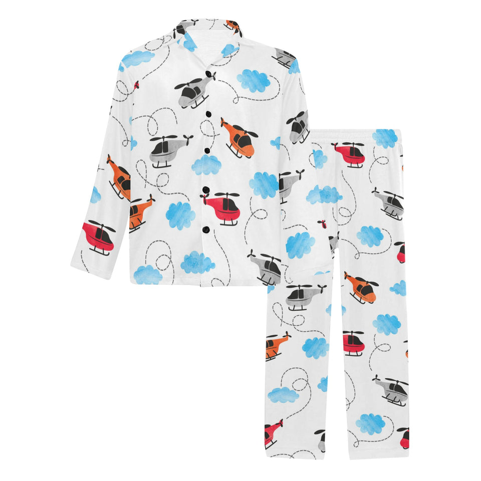 Watercolor helicopter cloud pattern Men's Long Pajama Set