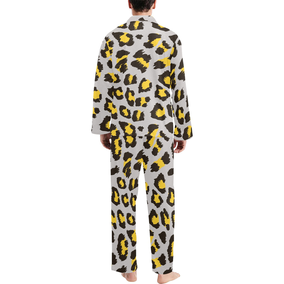 Gray Leopard print pattern Men's Long Pajama Set