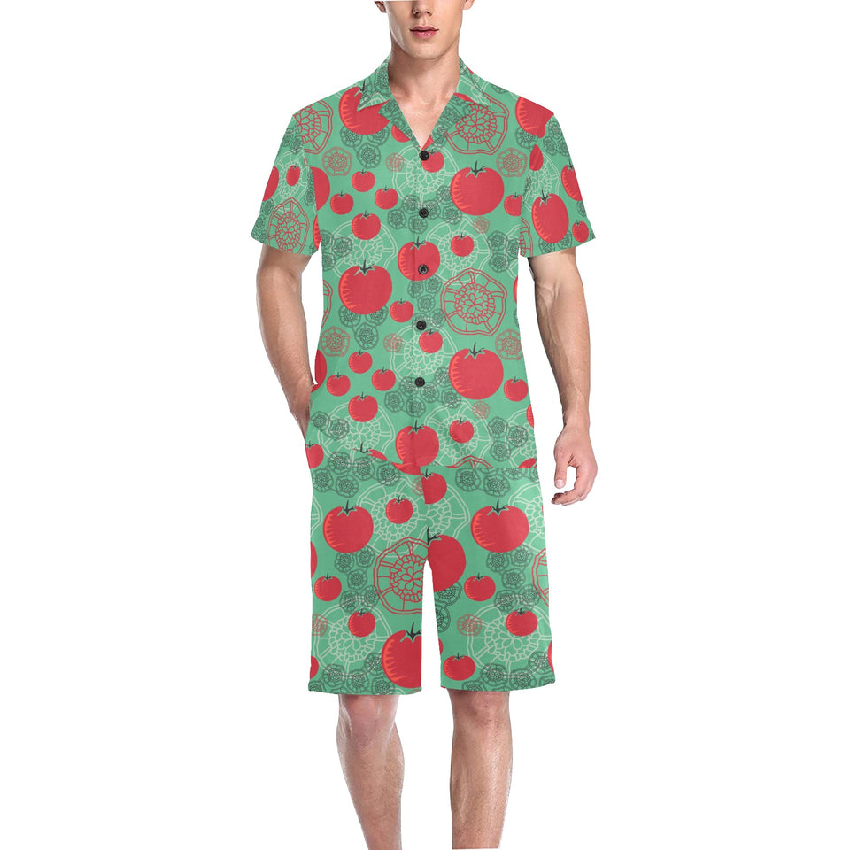 Tomato design pattern Men's V-Neck Short Pajama Set
