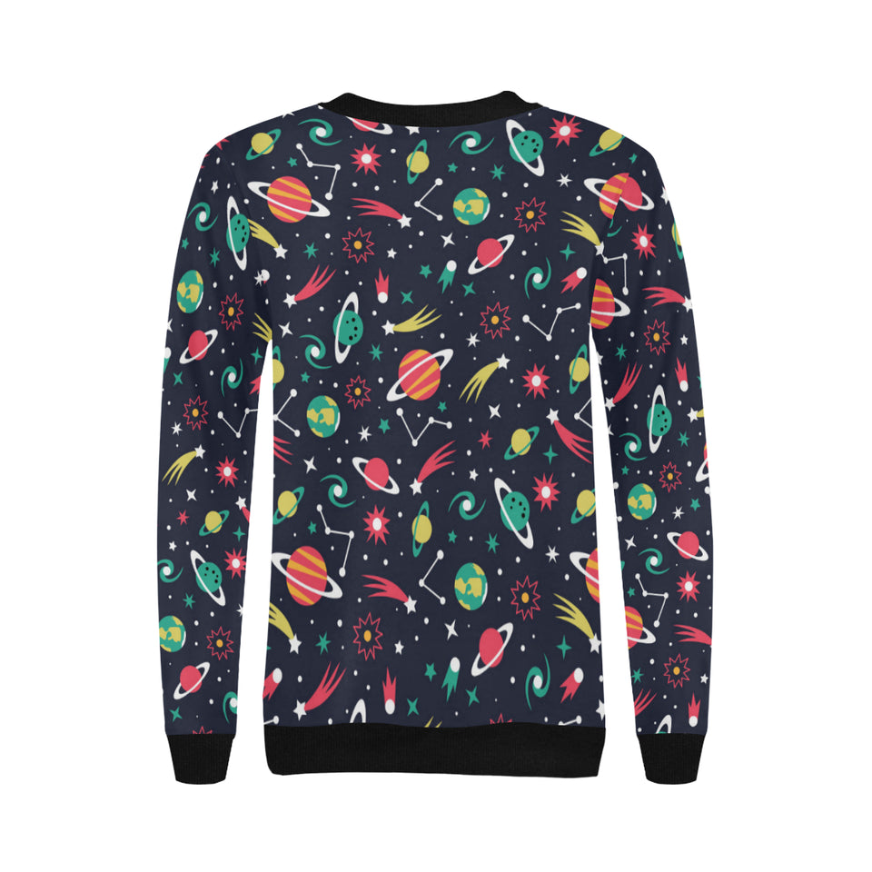 colorful space pattern planet star Women's Crew Neck Sweatshirt
