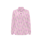 Lavender pattern pink background Women's Long Sleeve Polo Shirt