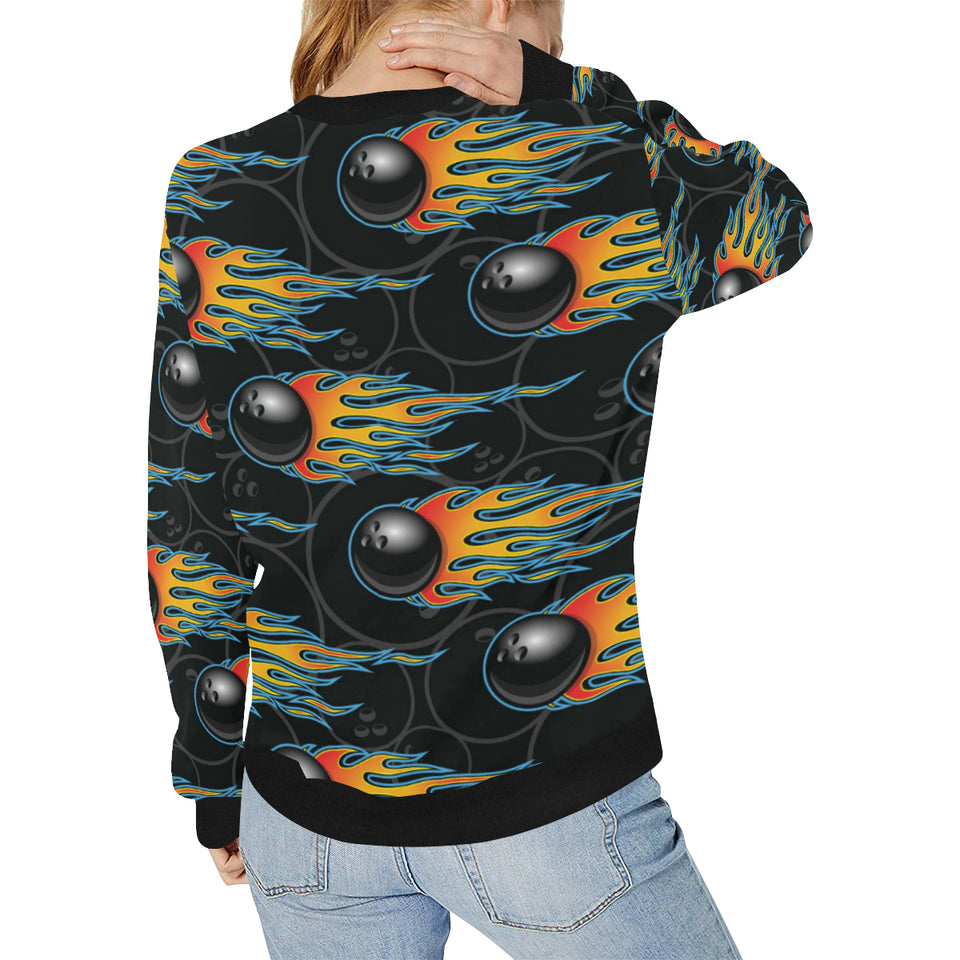 Bowling balls flame pattern Women's Crew Neck Sweatshirt
