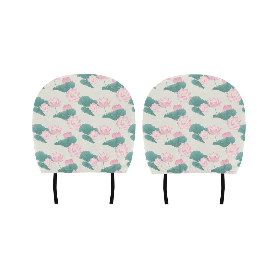 Pink lotus waterlily leaves pattern Car Headrest Cover