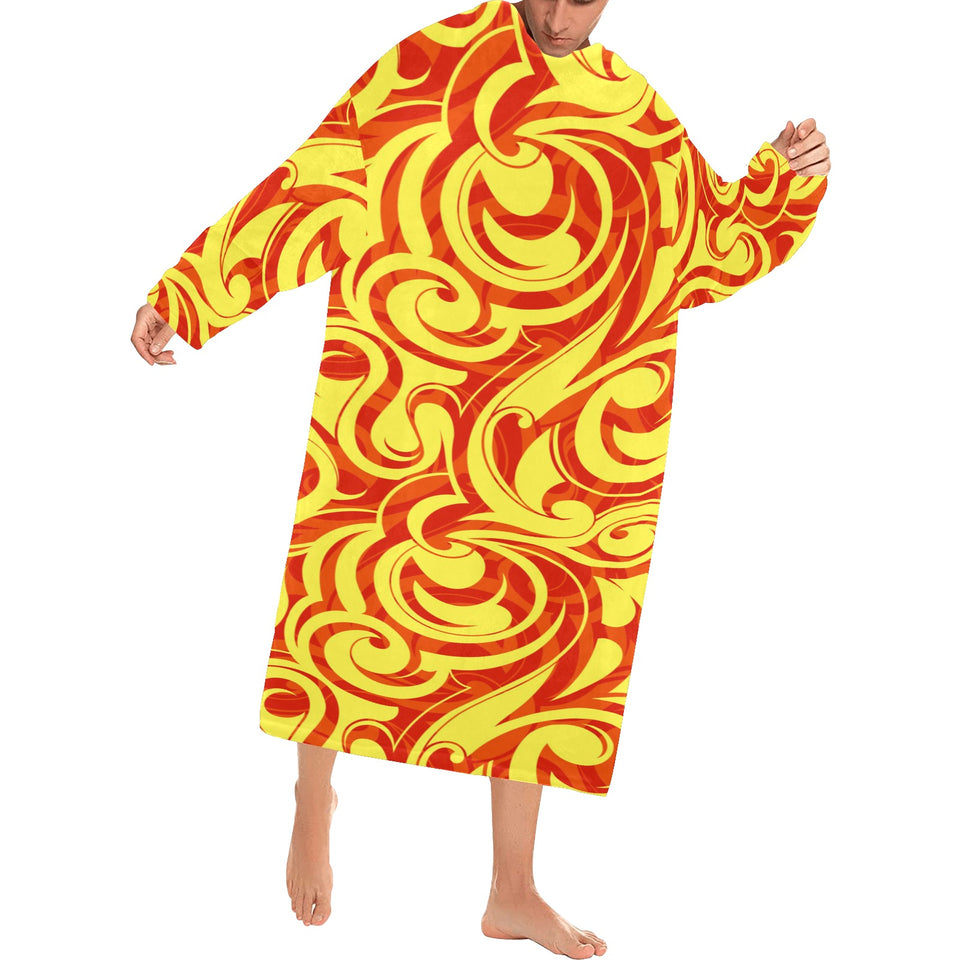 Fire flame design pattern Blanket Robe with Sleeves