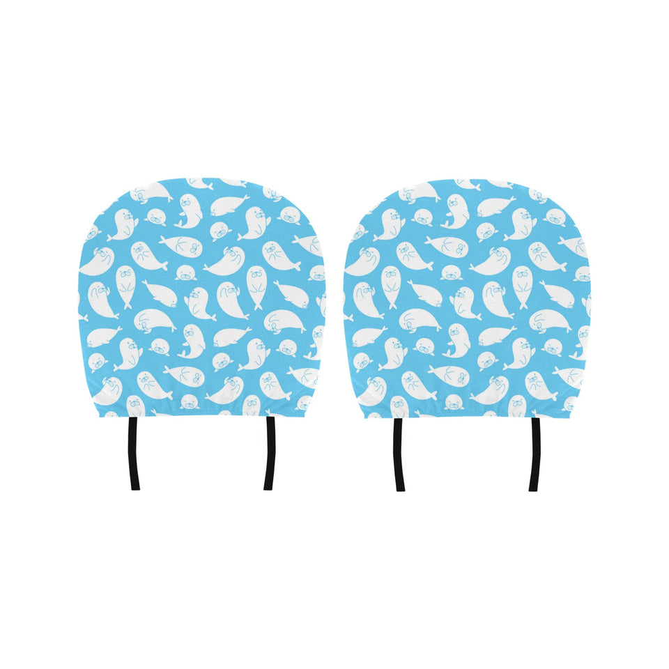 Cute white sea lion seals pattern Car Headrest Cover