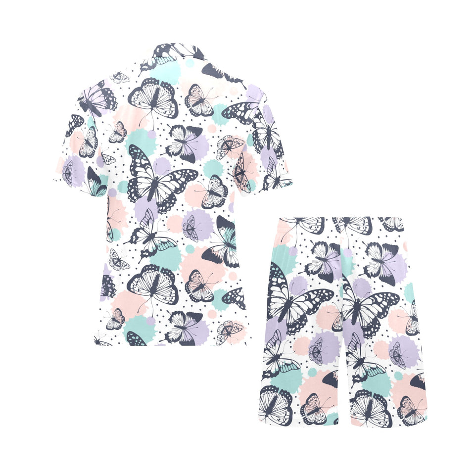 Butterfly pattern Men's V-Neck Short Pajama Set