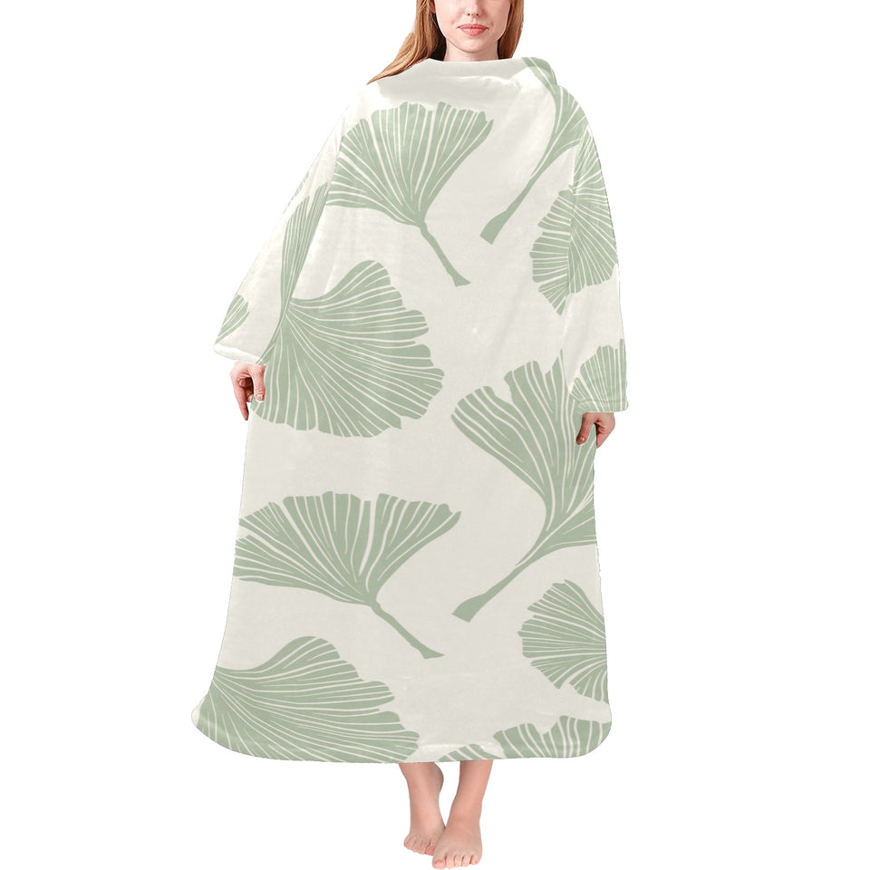 Ginkgo leaves pattern Blanket Robe with Sleeves