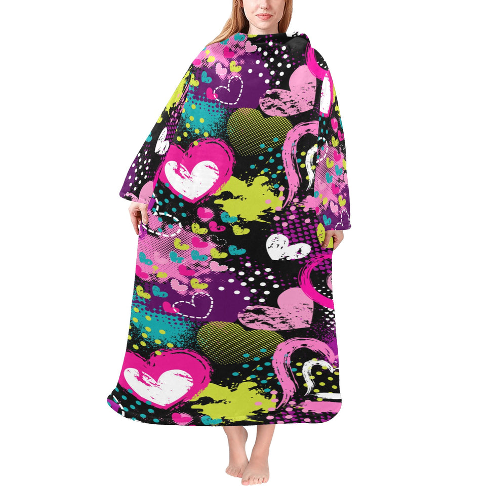 heart dot wave star creative design pattern Blanket Robe with Sleeves