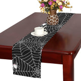 Spider web design pattern Black background white c Table Runner